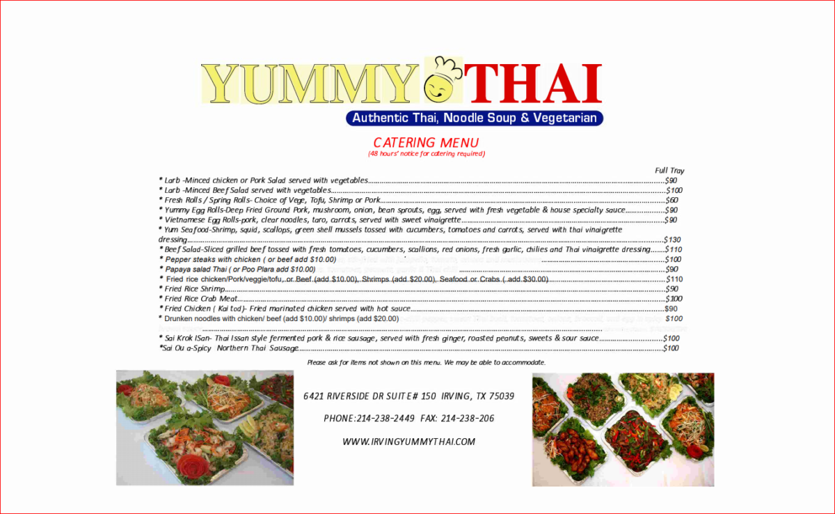 menu The Best Thai Irving Yummy Thai Authentic Thai Food Vegetarian Pho Restaurant Bar